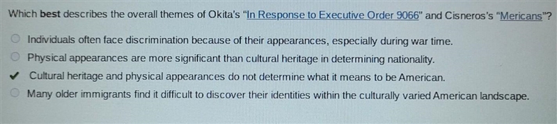 Which best describes the overall themes of Okita’s “In Response to Executive Order-example-1