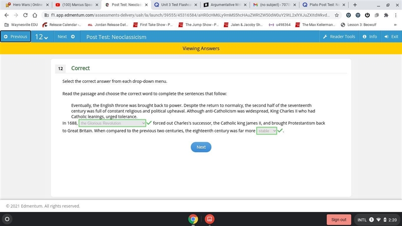 Select the correct answer from each drop-down menu. Read the passage and choose the-example-1