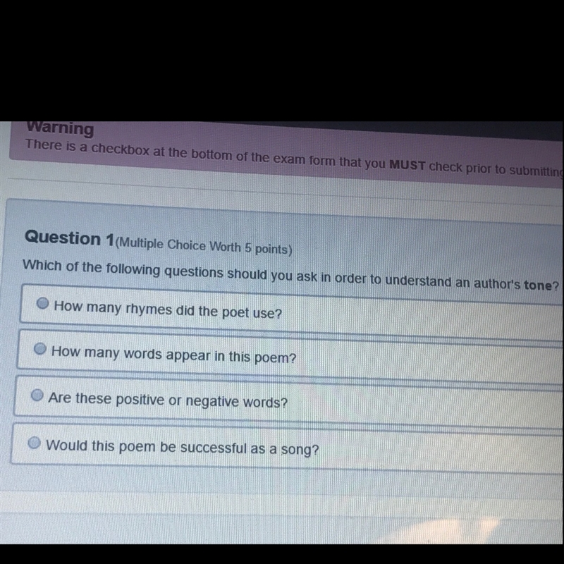 Which of the following questions should you ask in order to understand an author's-example-1