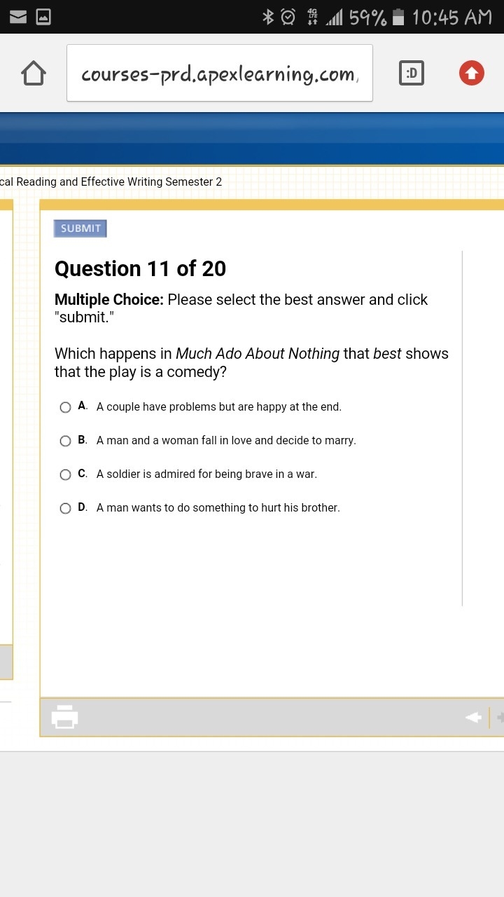 Which happens in Much Ado About Nothing that best shows that the play is a comedy-example-1