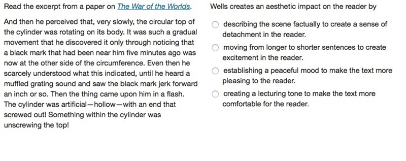 Wells creates an aesthetic impact on the reader by-example-1