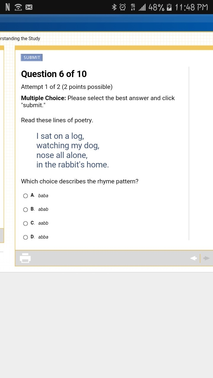 Which choice describes the rhyme pattern?-example-1