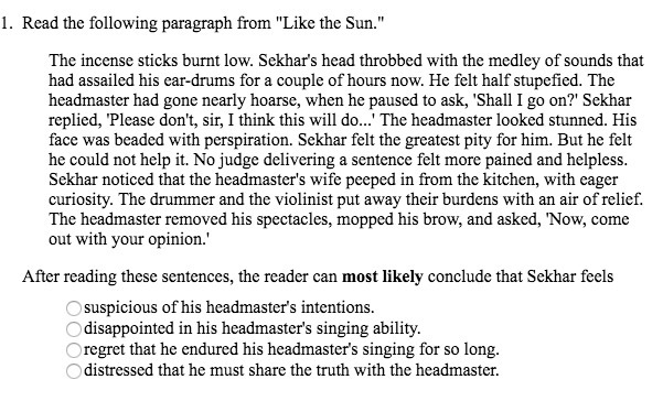 After reading these sentences, the reader can most likely conclude that Sekhar feels-example-1