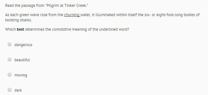 Read the passage from "Pilgrim at Tinker Creek" As each green wave rose-example-1