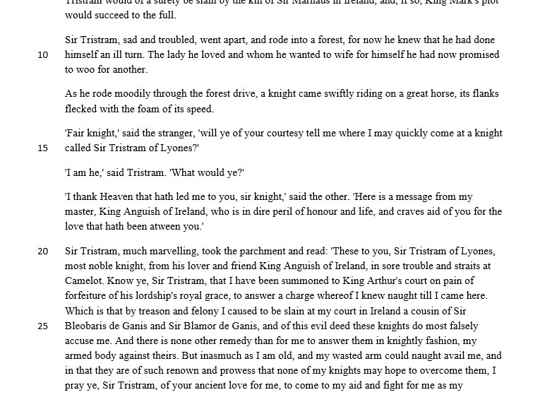 In lines 17-22 what was Sir Tristram’s purpose for reading the message? a-reading-example-1