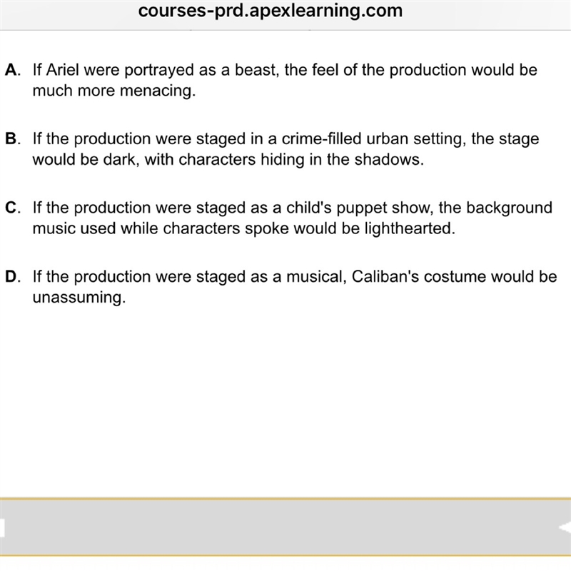 Which statement about The Tempest best illustrates the effects of character depiction-example-1