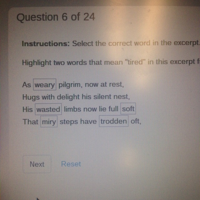 Highlight two words that mean "tired" in this excerpt from Anne Bradstreet-example-1