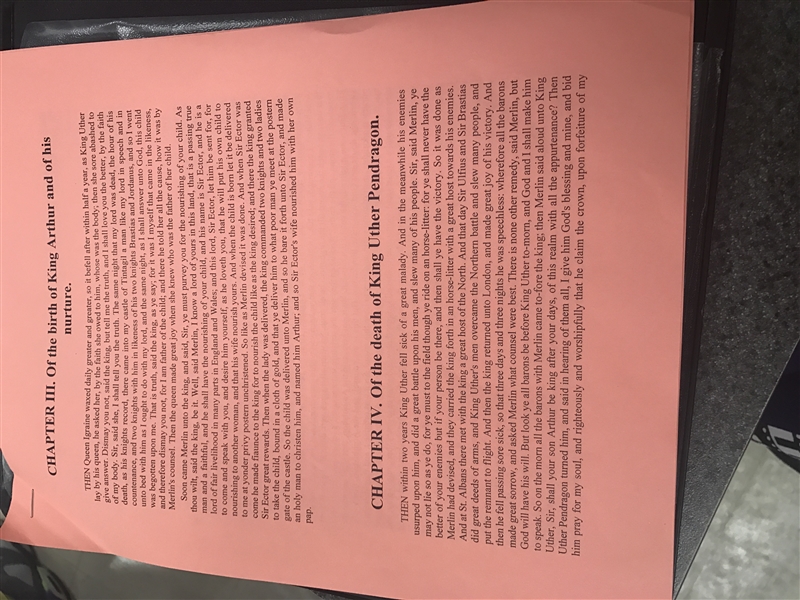 In two good paragraphs, summarize the events from le morte d'Arthur. (Do one paragraph-example-1