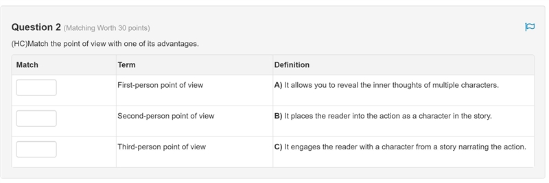 Look at the image and then match them in the correct places-example-1