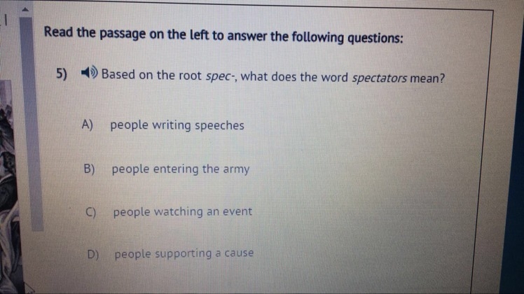 Based on the root spec-; what does the word spectators mean?-example-1