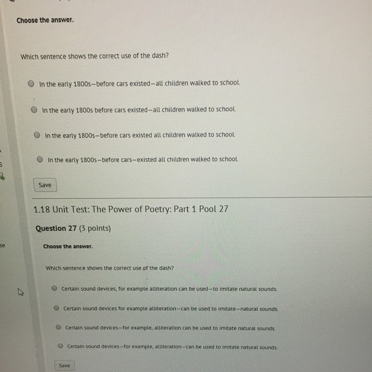 Which sentences corectly show the use of the dash 20 points-example-1