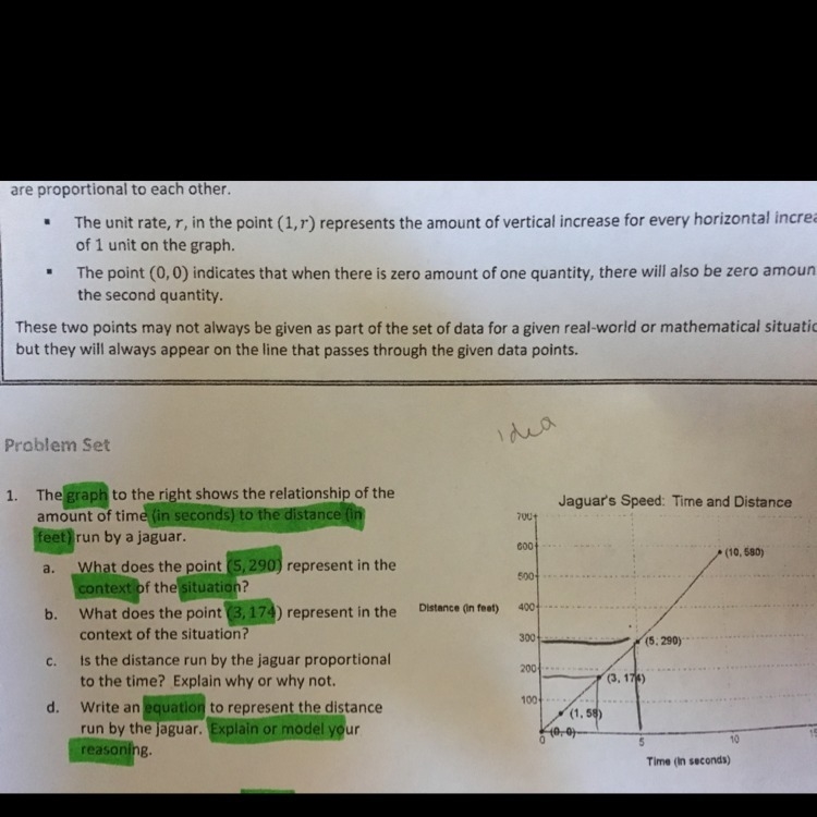 The graph to the right shows the relationship of the amount of time to the distance-example-1