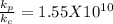 (k_(p) )/(k_(c) ) = 1.55 X 10^(10)