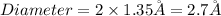 Diameter=2* 1.35\AA=2.7\AA