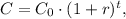 C=C_0\cdot (1+r)^t,