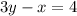 3y-x=4