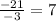 (-21)/(-3) =7