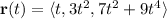 \mathbf r(t)=\langle t,3t^2,7t^2+9t^4\rangle