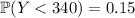 \mathbb P(Y<340)=0.15