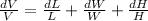 (dV)/(V) = (dL)/(L) + (dW)/(W) + (dH)/(H)