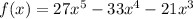 f(x) = 27x^5-33x^4-21x^3