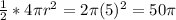 (1)/(2) *4 \pi r^(2)=2 \pi (5)^(2)=50 \pi