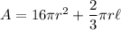 A=16\pi r^2+\frac23\pi r\ell