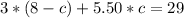 3*(8-c)+5.50*c=29