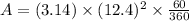 A=(3.14)* (12.4)^2* (60)/(360)