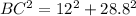 BC^(2)=12^(2)+28.8^(2)