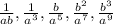 (1)/(ab) , (1)/(a^(3) ) ,(b)/(a^(5) ) ,(b^(2) )/(a^(7) ) ,(b^(3) )/(a^(9) )