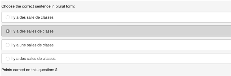 Choose the correct sentence in plural form: Il y a des salle de classes. Il y a des-example-1