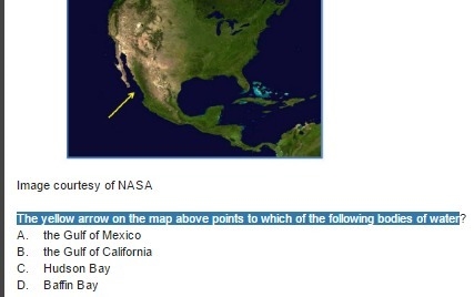 The yellow arrow on the map above points to which of the following bodies of water-example-1