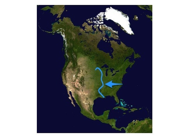 The blue line on this map represents what river? A) Colorado B) Mississippi C) Missouri-example-1