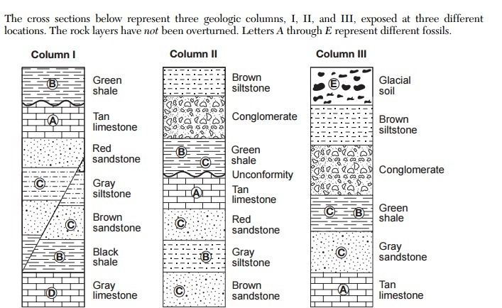 The cross sections below represent three geologic columns, I, II, and III, exposed-example-1