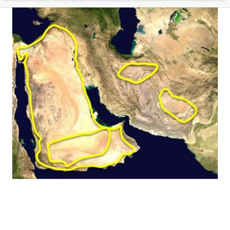 This map shows the Middle East. Which type of landform can be found in all of the-example-1