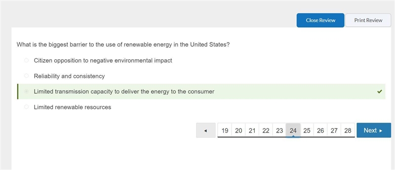 What is the biggest barrier to the use of renewable energy in the United States? Reliability-example-1