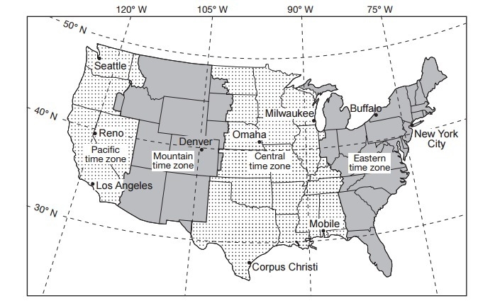 State the number of degrees of longitude that separates New York City from Reno, Nevada-example-1