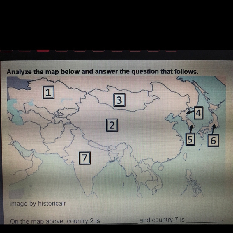 On the map above , country 2 is and country 7 is-example-1