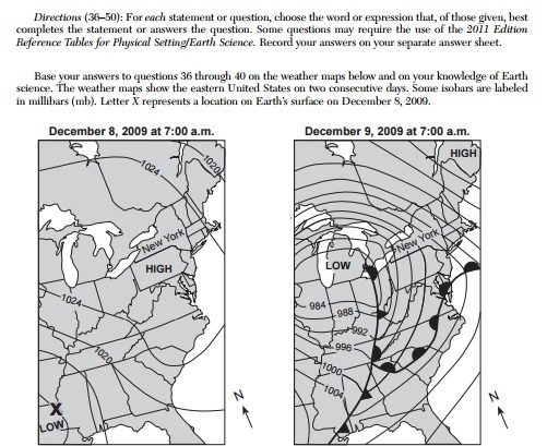 Which type of front was located just south of New York City on December 9? (1) cold-example-1