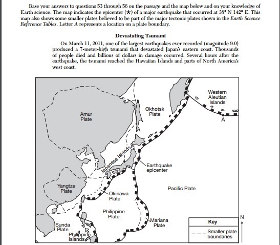 On the cross section of the tectonic plate boundary in your answer booklet, draw one-example-1