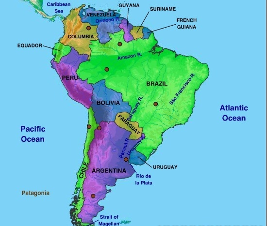 Choose the countries that border Brazil. Uruguay, Suriname, Peru, Ecuador, Chile, Bolivia-example-1