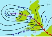 The weather map shown in the image forecasts the weather over a region. What causes-example-1