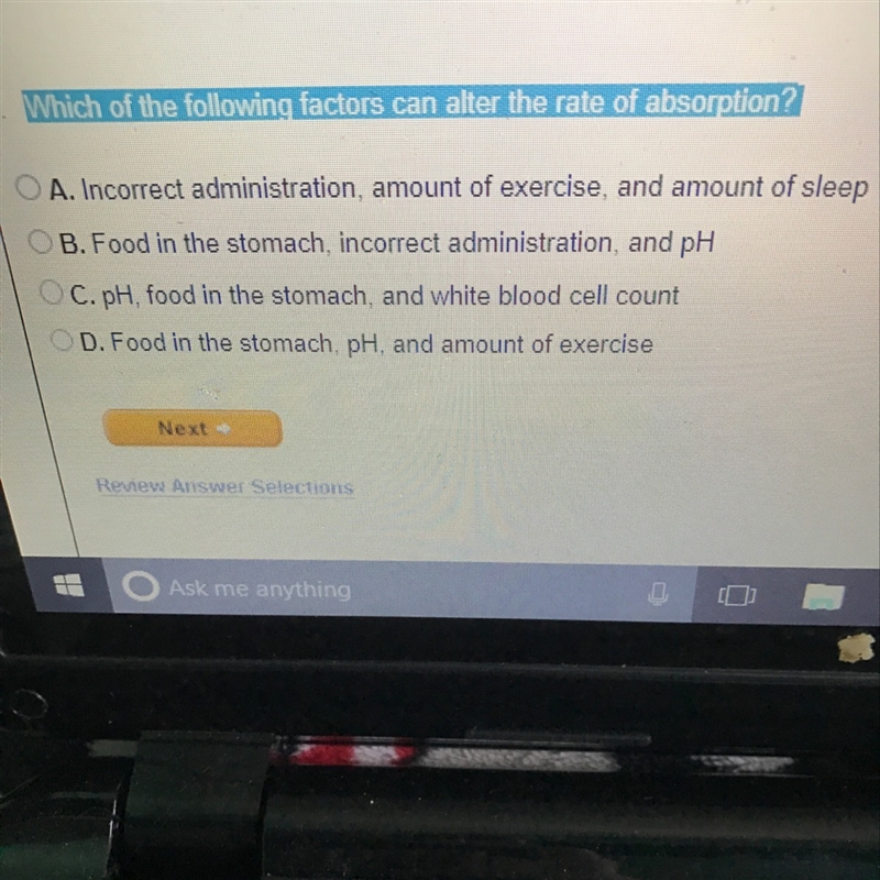 Which of the following factors can alter the rate of absorption?-example-1