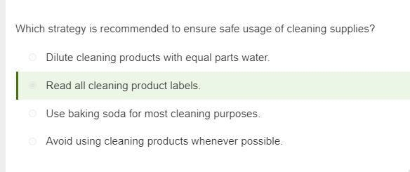 Which strategy is recommended to ensure safe usage of cleaning supplies? read all-example-1