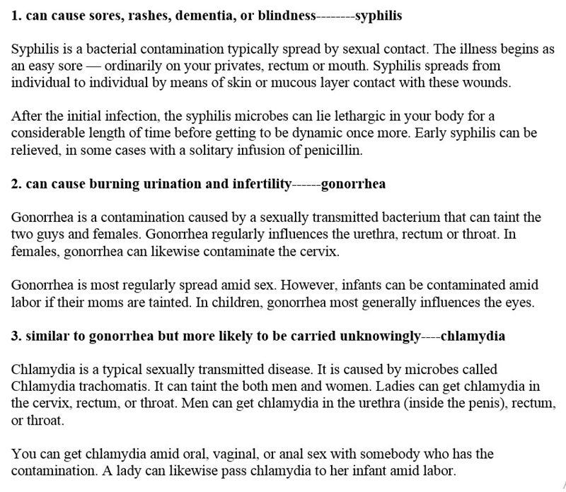 1. can cause sores, rashes, dementia, or blindness HPV 2. can cause burning urination-example-1