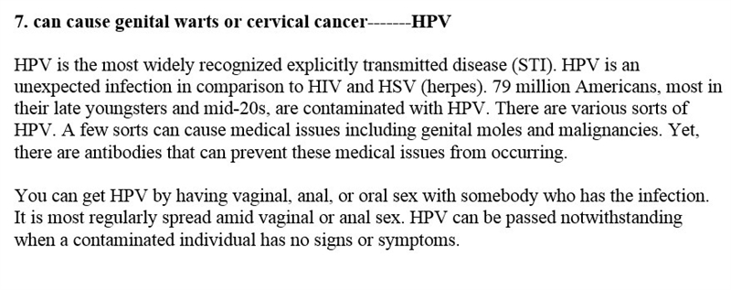 1. can cause sores, rashes, dementia, or blindness HPV 2. can cause burning urination-example-3