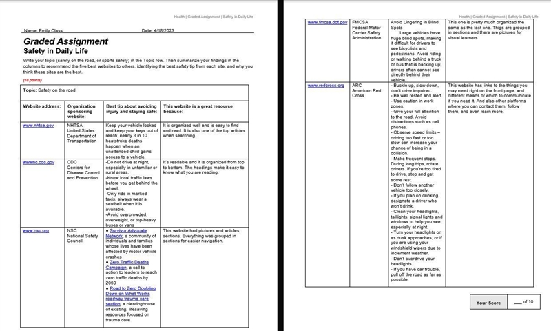 Write your topic (safety on the road, or sports safety) in the Topic row. Then summarize-example-1