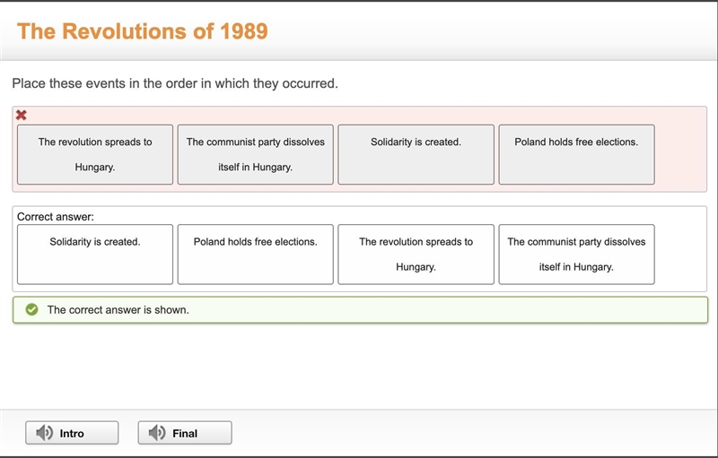 Place these events in the order which they occurred the revolutions of 1989-example-1