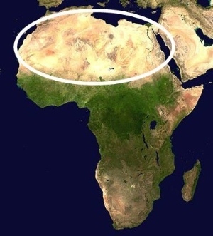 What landform is circled on the map above? A. the Atlas Mountains B. the Namib Desert-example-1